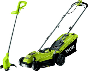 Набор электрических садовых инструментов RYOBI RLM3313A и RLT2925 газонокосилка и триммер