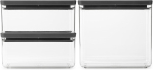 Набор прямоугольных контейнеров для хранения Brabantia Tasty+ 230783, 2 × 1,5 л + 3,5 л, 3 предмета, тёмно-серый