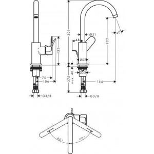 Смеситель для раковины Hansgrohe Rebris S 72536670, матовый черный
