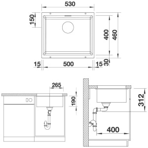 Врезная кухонная мойка 46 см, Blanco Etagon 500-U Silgranit PuraDur 522236