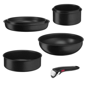 Набор посуды Tefal Ingenio Black Stone L3998702 24/28см 7 предметов вок 28см сотейник 24см ковши 16/18см со съемной ручкой