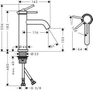 Смеситель для раковины Hansgrohe Tecturis S 73317140, бронзовый матовый