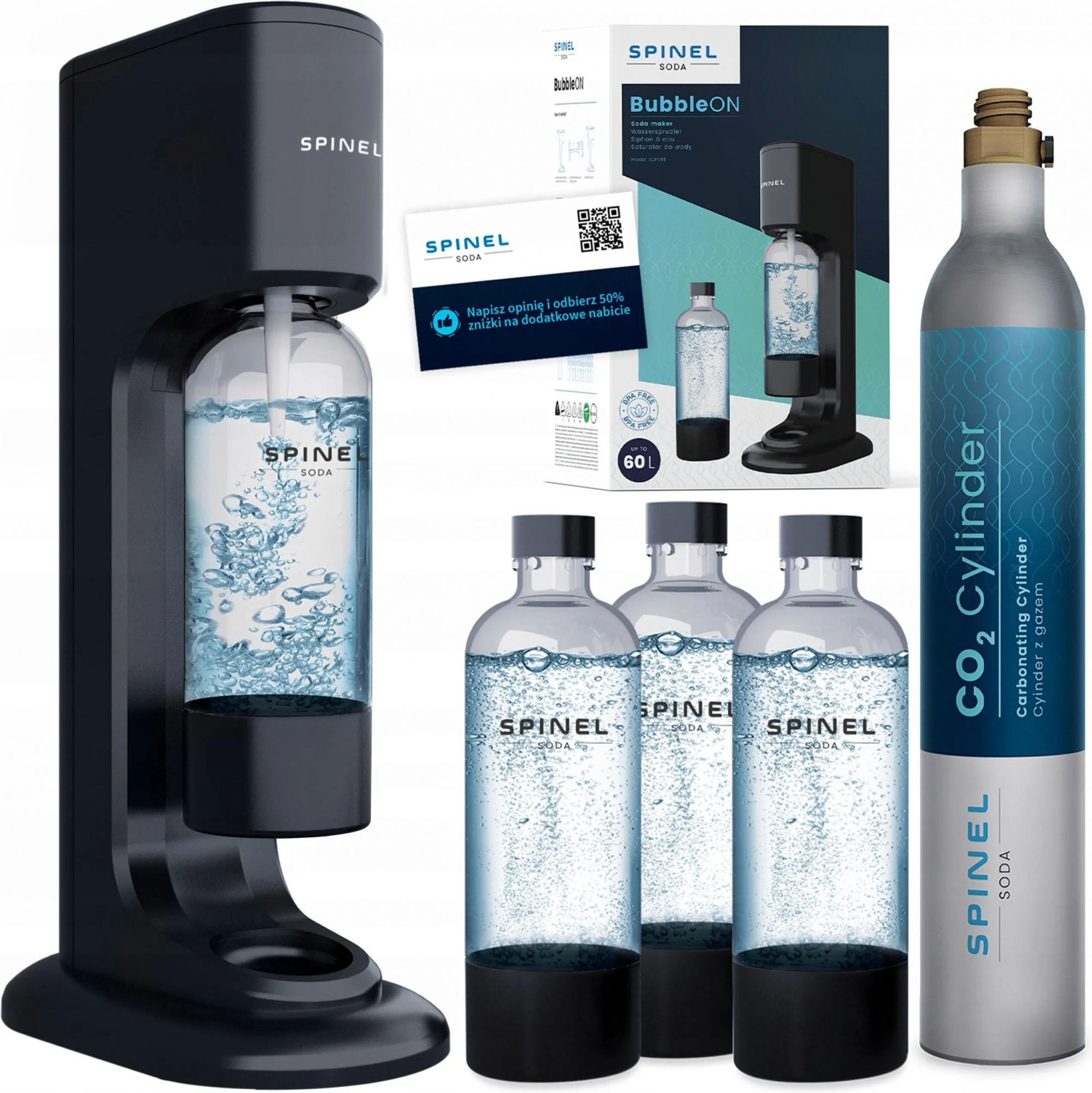 Сифон для газирования напитков Spinel Soda BubbleON + баллон + 3 бутылки