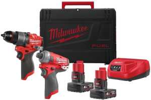 Набор аккумуляторных инструментов Milwaukee M12 FPP2E2-402X 4933480594 2х4,0 Ач в кейсе HD Box с АКБ и ЗУ