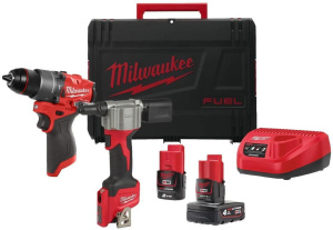 Набор аккумуляторных инструментов Milwaukee M12 FPP2D2-422X + 4933480593 1х4,0 Ач 1х2,0 Ач в кейсе HD Box с АКБ и ЗУ