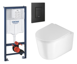 Комплект инсталляции Grohe унитаз Imprese Jess Tornado + кнопка смыва, черный глянцевый