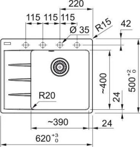 Кухонная раковина Franke Centro CNG 611-62 TL 114.0693.566, левый слив, черный матовый / черный слив