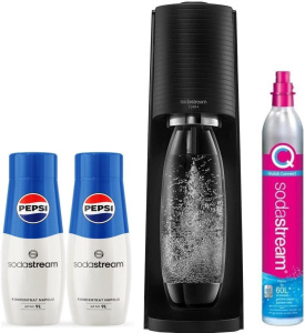 Сатуратор SodaStream Terra, бутылка + 2 сиропа Pepsi, черный
