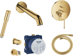 Душевой комплект Grohe Essence 24058GL1+35600000+26066GL0+27057GL0+27074GL0+26465GL0+28362GL0, золото