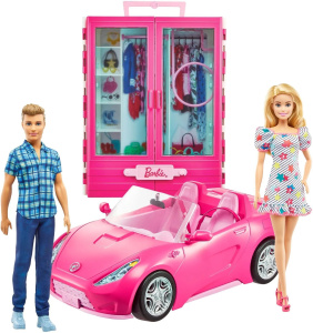Набор кукол Barbie и Ken с гардеробом и розовым кабриолетом GVK05