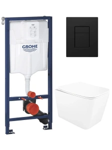 Комплект инсталляции Grohe с унитазом Imprese Alba Tornado и кнопкой смыва, кнопка черный глянцевый
