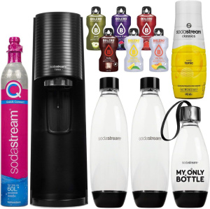 Сатуратор Sodastream Terra Black, черный, с 3 бутылками и сиропом тоник 440 мл, с Bolero