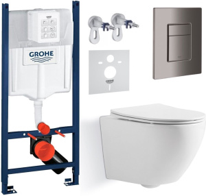 Комплект инсталляции Grohe с унитазом Imprese Tornado и кнопкой смыва, кнопка графит глянцевый