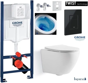 Комплект инсталляции Grohe унитаз Imprese Tornado + кнопка смыва, чёрный глянцевый
