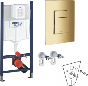Инсталляция для унитаза Grohe Rapid SL Project + коврик + кронштейны + золотая кнопка 38840000+3855800M+38732GL0