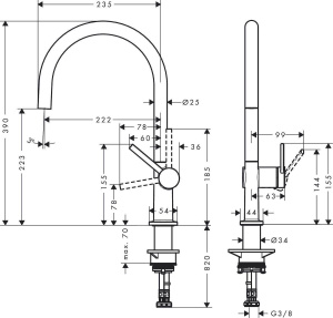 Смеситель для кухни Hansgrohe Talis 220 72804800, сталь