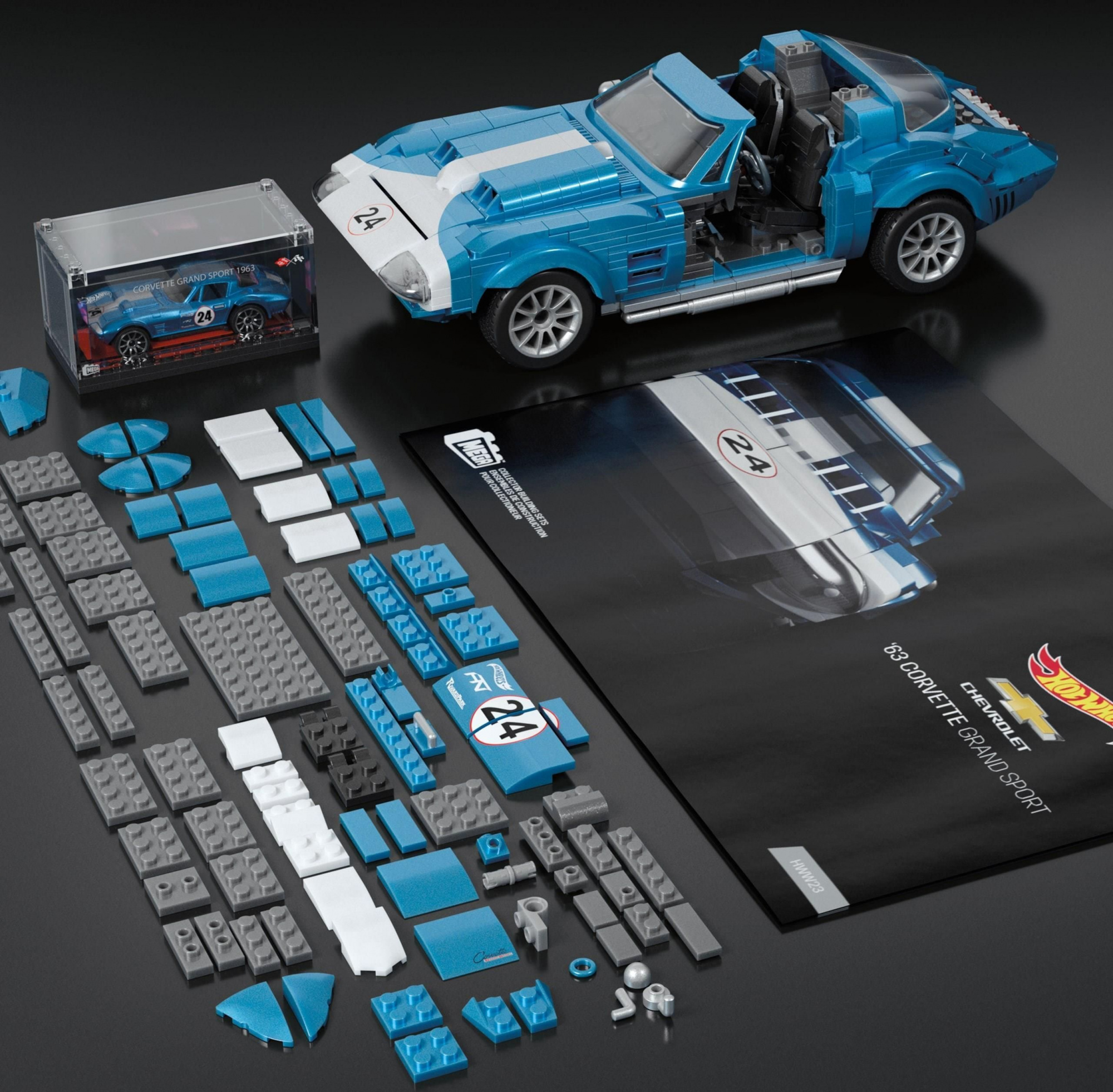 Конструктор MEGA Hot Wheels Corvette Grand Sport 1963 Коллекционная модель HWW23