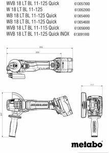 Аккумуляторная угловая шлифовальная машина Metabo WB 18 LTX BL 11-125 Quick 18 В, metaBOX, 2×5,5 А·ч LiHD АКБ, ЗУ
