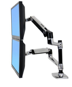 Ergotron LX Dual Stacking Arm Ergotron 45-248-026 крепление для двух мониторов или для монитора и ноутбука(металлик)