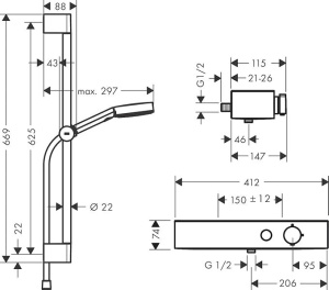 Душевая система Hansgrohe Pulsify Select 105 3jet Relaxation 24260000, хром