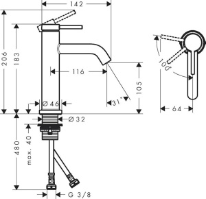 Смеситель для раковины Hansgrohe Tecturis S 73312000, хром