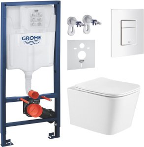Комплект инсталляции Grohe с унитазом Imprese Alba Tornado и кнопкой смыва, кнопка белый глянцевый