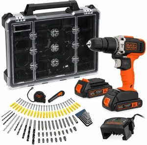 Аккумуляторная дрель-шуруповерт BLACK+DECKER BCD003D2AMB-QW 100 предметов