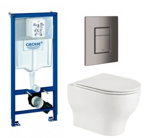 Комплект инсталляции Grohe с унитазом Imprese Naron Tornado и кнопкой смыва, кнопка графит глянцевый