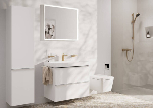 Смеситель для умывальника со сливным комплектом Hansgrohe Tecturis E 110 Coolstart 73014140, матовая бронза