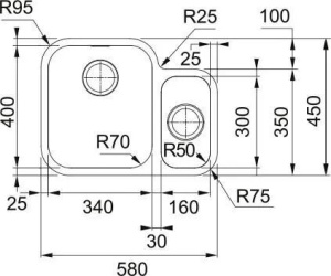 Кухонная раковина Franke Smart SRX 160-34-16 122.0739.170, малый правый отсек, нержавеющая сталь