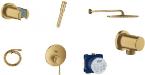 Душевой комплект Grohe Essence 35600000+24058GN1+26066GN0+27057GN0+27074GN0+28362GL0+26465GN0, матовое золото