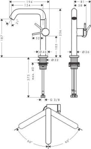 Однорычажный смеситель для раковины со сливным комплектом Hansgrohe Tecturis S 73364140 бронза
