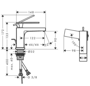 Смеситель для умывальника Hansgrohe Tectu 80 Coolstart 73002140, шлифованная бронза