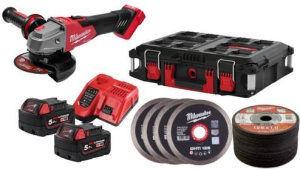 Аккумуляторная угловая шлифовальная машина Milwaukee M18 FSAG125XB100P-502P 4933498241 2х5,0 Ач в кейсе Packout с АКБ и ЗУ