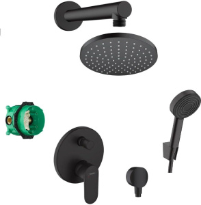 Душевой гарнитур Hansgrohe Vernis Blend 01800180+71466670+26453670+24301670+27809670+26271670, скрытый монтаж, чёрный матовый, скрытого монтажа