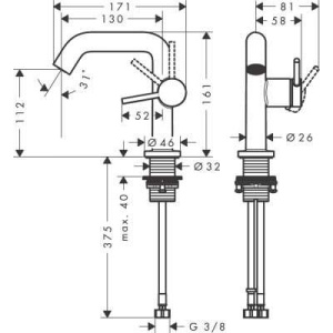 Смеситель для раковины Hansgrohe Tecturis S 110 Fine Coolstart 73321670 матовый черный