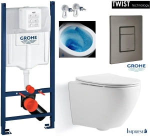 Скрытый комплект унитаза: рама Grohe + чаша унитаза TORNADO IMPRESE + кнопка