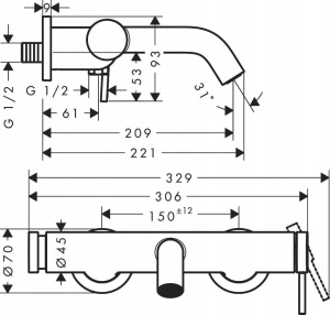 Смеситель для ванной Hansgrohe Tecturis S 73422000 Хром