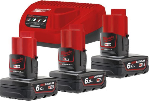 Комплект аккумуляторов и зарядного устройства Milwaukee M12 NRG-603 4933459208 3х6,0 Ач с АКБ и ЗУ