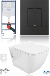 Комплект инсталляции Grohe Solido унитазом-биде + кнопка смыва 38732KF0, черная матовая.