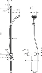 Душевой набор с баром 1000 Hansgrohe Croma Select S 27247400, белый/хром