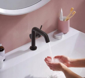 Смеситель для умывальника Hansgrohe Tecturis S 110 Fine Coolstart Push-Open 73320670, черный матовый