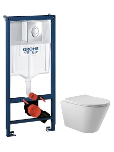 Комплект инсталляции Grohe с унитазом Imprese Elanta Tornado и кнопкой смыва, кнопка хром