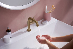 Смеситель для умывальника Hansgrohe Tecturis S 110 Fine Coolstart Push-Open 73320140, бронзовая матовая