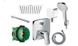 Встраиваемый душевой набор со смесителем Hansgrohe LOGIS 25x25 см 01800180+71405000+26425400+26457000, хром