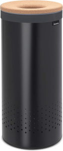 Корзина для белья Brabantia 120008, 35 л, с пробковой крышкой, чёрная