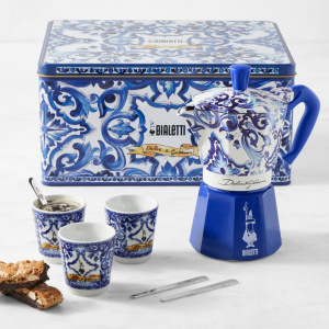 Набор гейзерной кофеварки Bialetti Dolce & Gabbana Moka Express Blu Mediterraneo с 3 чашками