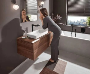 Смеситель для раковины однорычажный, отдельно стоящие, на 1 отверстие Hansgrohe Vivenis 75042670 черный матовый