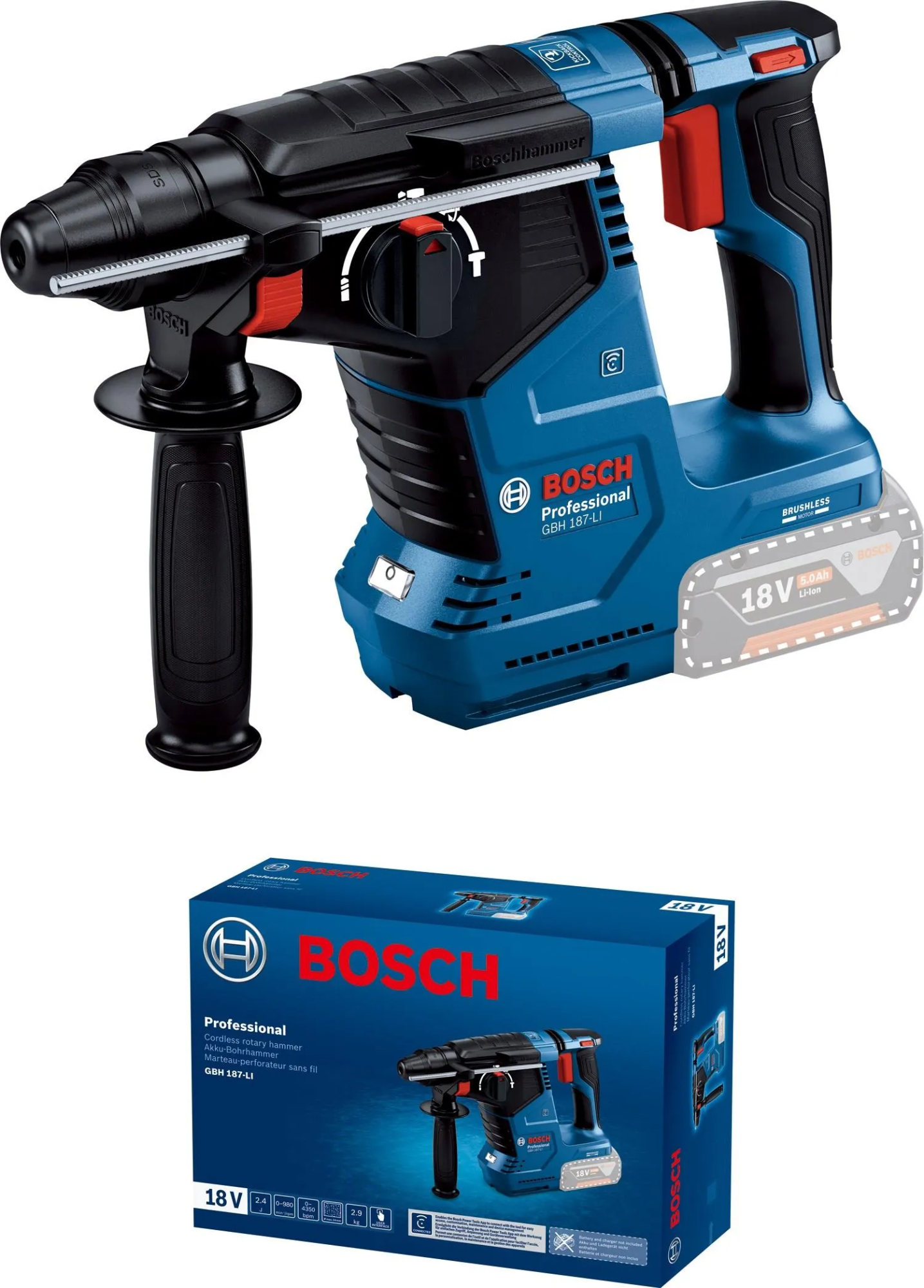 Аккумуляторный перфоратор Bosch GBH 187-LI Professional 0611923020