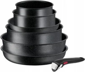 Набор посуды Tefal Ingenio Black Stone L3998702 24/28см 7 предметов вок 28см сотейник 24см ковши 16/18см со съемной ручкой
